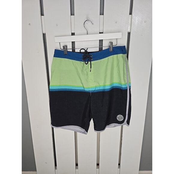 Rip Curl Men's Swim Green Blue Board Shorts Size 32 Pool Travel Vacation - Picture 1 of 10